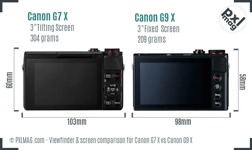 Canon G7 X vs Canon G9 X Screen and Viewfinder comparison