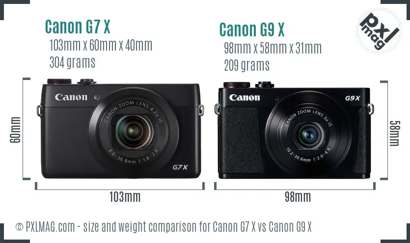Canon G7 X vs Canon G9 X size comparison