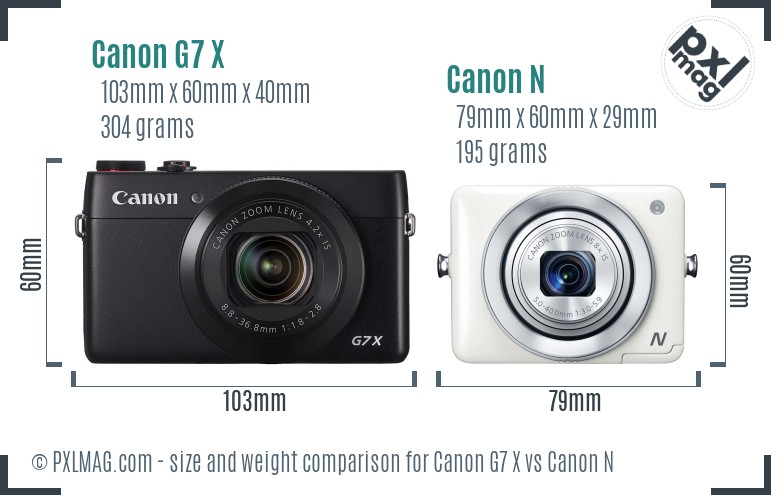 Canon G7 X vs Canon N size comparison