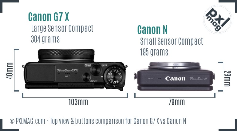 Canon G7 X vs Canon N top view buttons comparison