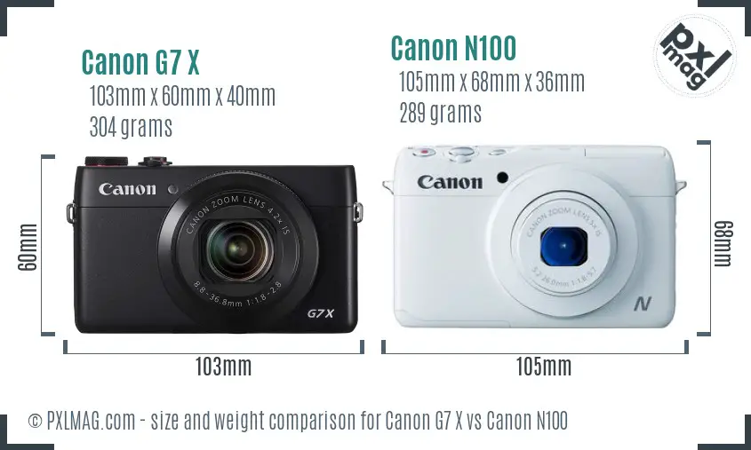 Canon G7 X vs Canon N100 size comparison