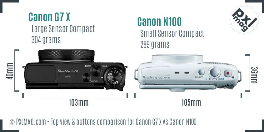 Canon G7 X vs Canon N100 top view buttons comparison