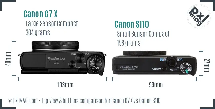 Canon G7 X vs Canon S110 top view buttons comparison Canon G7 X vs Canon S110 top view buttons comparison