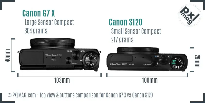 Canon G7 X vs Canon S120 top view buttons comparison Canon G7 X vs Canon S120 top view buttons comparison