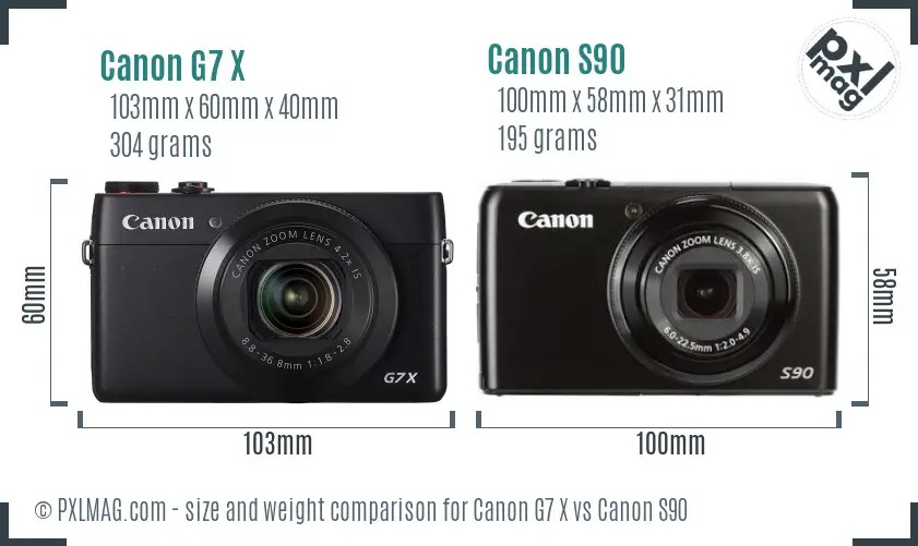 Canon G7 X vs Canon S90 size comparison Canon G7 X vs Canon S90 size comparison