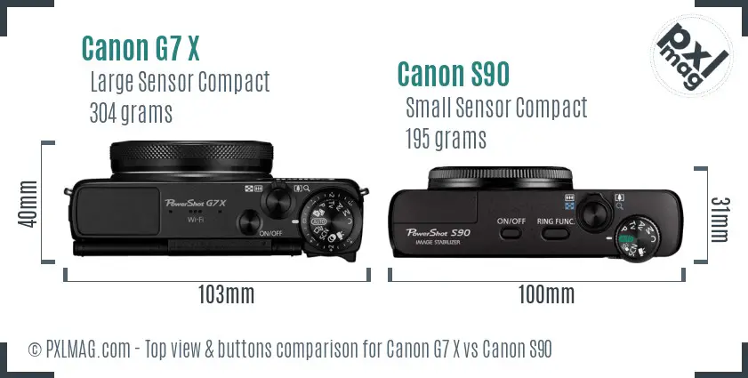 Canon G7 X vs Canon S90 top view buttons comparison Canon G7 X vs Canon S90 top view buttons comparison