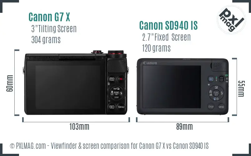 Canon G7 X vs Canon SD940 IS Screen and Viewfinder comparison Canon G7 X vs Canon SD940 IS Screen and Viewfinder comparison