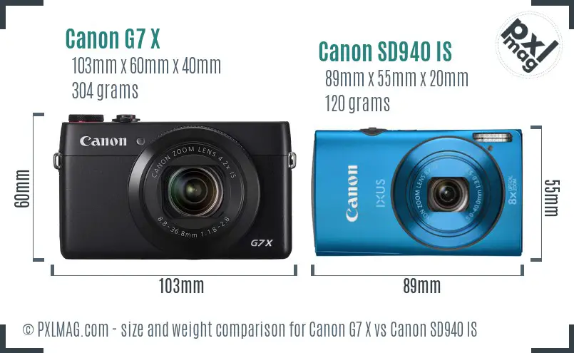 Canon G7 X vs Canon SD940 IS size comparison Canon G7 X vs Canon SD940 IS size comparison