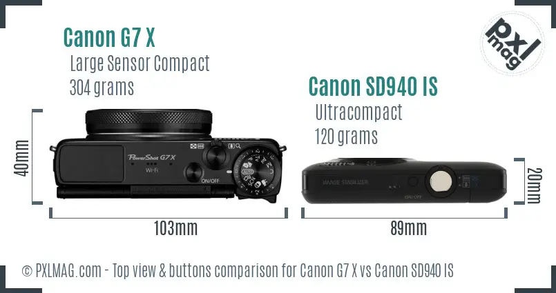 Canon G7 X vs Canon SD940 IS top view buttons comparison Canon G7 X vs Canon SD940 IS top view buttons comparison