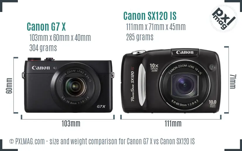 Canon G7 X vs Canon SX120 IS size comparison