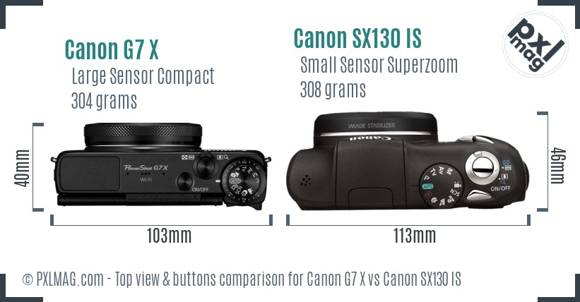 Canon G7 X vs Canon SX130 IS top view buttons comparison