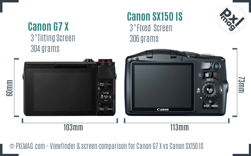 Canon G7 X vs Canon SX150 IS Screen and Viewfinder comparison
