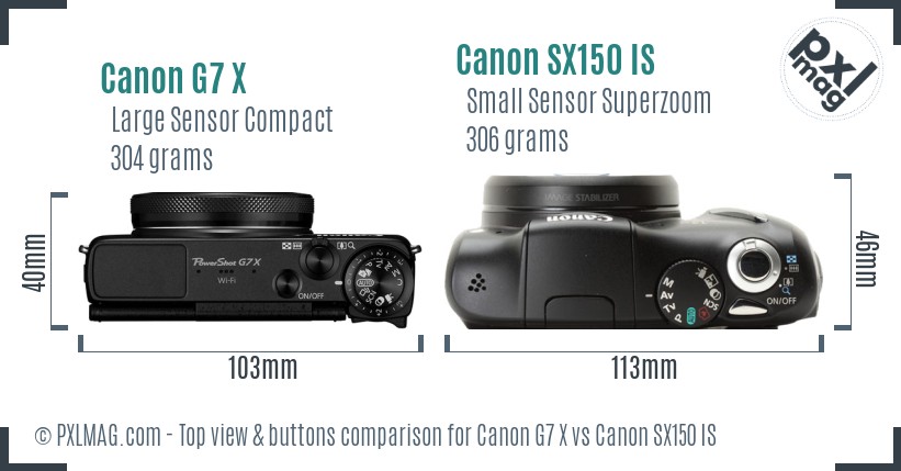 Canon G7 X vs Canon SX150 IS top view buttons comparison