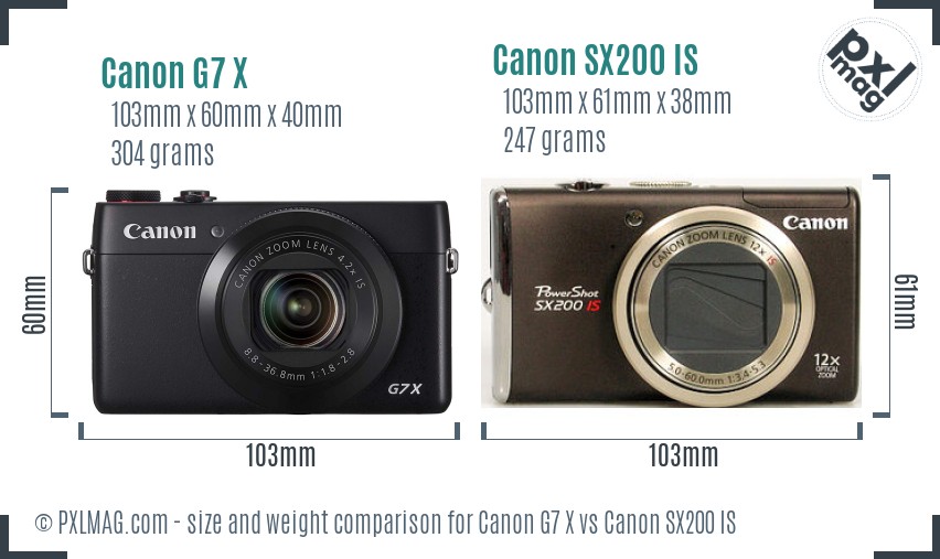Canon G7 X vs Canon SX200 IS size comparison