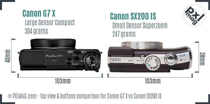 Canon G7 X vs Canon SX200 IS top view buttons comparison