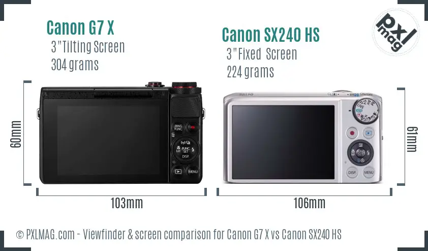 Canon G7 X vs Canon SX240 HS Screen and Viewfinder comparison Canon G7 X vs Canon SX240 HS Screen and Viewfinder comparison