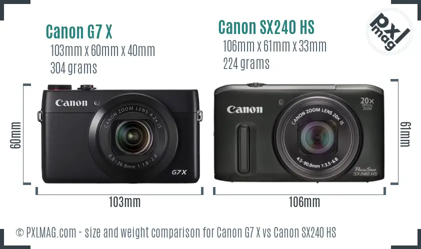Canon G7 X vs Canon SX240 HS size comparison Canon G7 X vs Canon SX240 HS size comparison