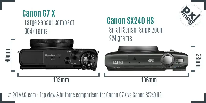 Canon G7 X vs Canon SX240 HS top view buttons comparison Canon G7 X vs Canon SX240 HS top view buttons comparison
