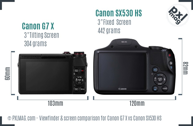 Canon G7 X vs Canon SX530 HS Screen and Viewfinder comparison