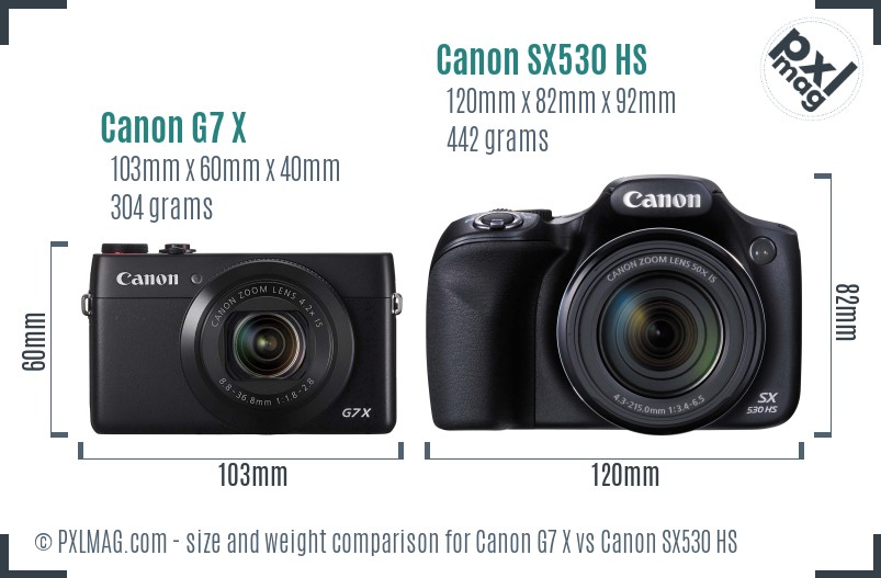 Canon G7 X vs Canon SX530 HS size comparison