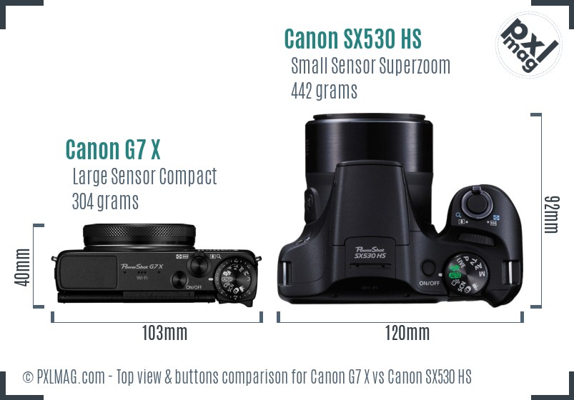 Canon G7 X vs Canon SX530 HS top view buttons comparison