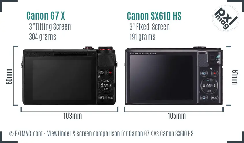 Canon G7 X vs Canon SX610 HS Screen and Viewfinder comparison