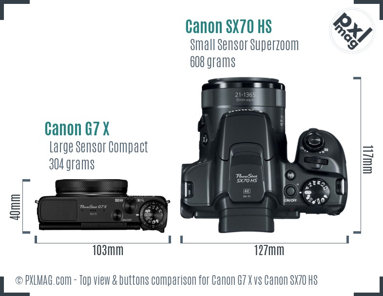 Canon G7 X vs Canon SX70 HS top view buttons comparison
