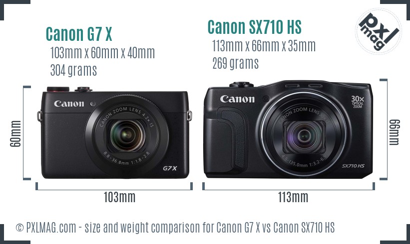Canon G7 X vs Canon SX710 HS size comparison