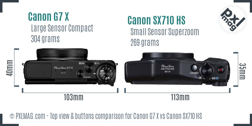 Canon G7 X vs Canon SX710 HS top view buttons comparison
