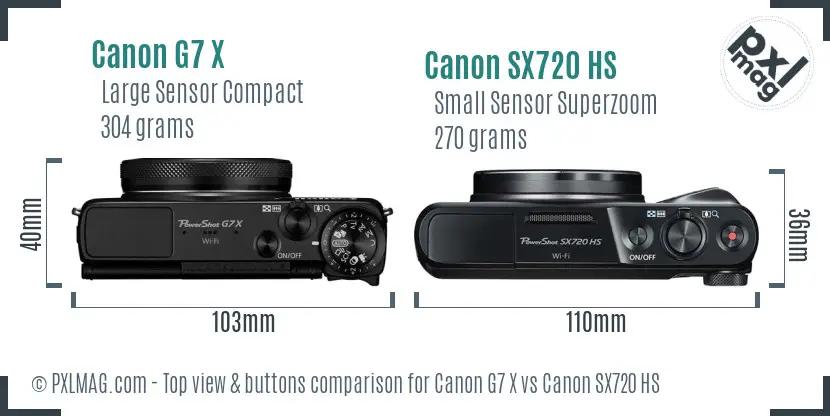 Canon G7 X vs Canon SX720 HS top view buttons comparison Canon G7 X vs Canon SX720 HS top view buttons comparison