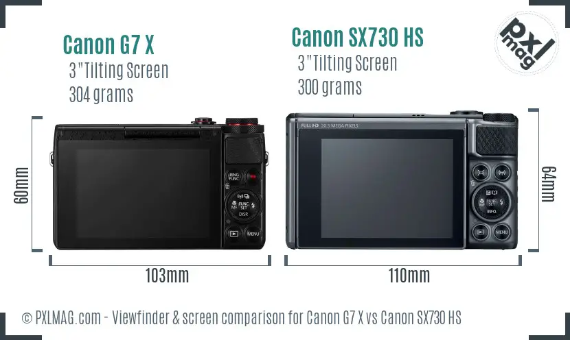 Canon G7 X vs Canon SX730 HS Screen and Viewfinder comparison