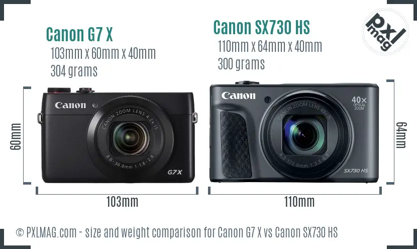 Canon G7 X vs Canon SX730 HS size comparison