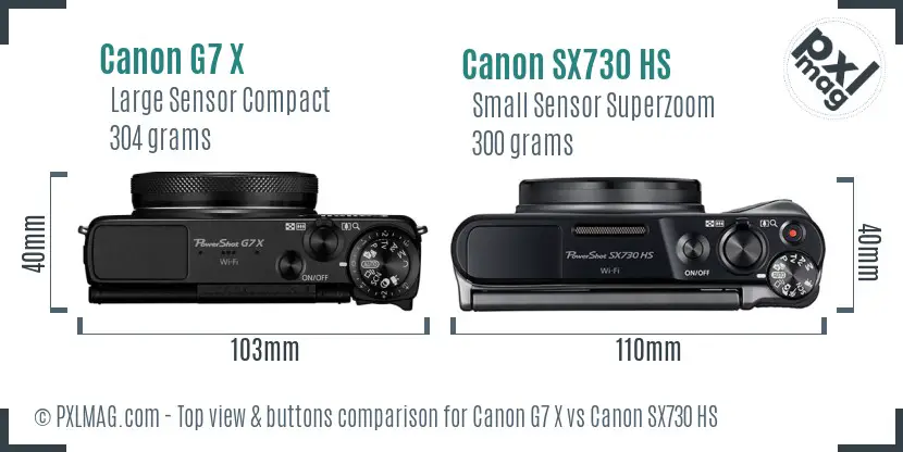 Canon G7 X vs Canon SX730 HS top view buttons comparison