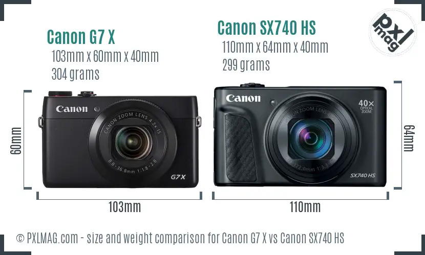 Canon G7 X vs Canon SX740 HS size comparison Canon G7 X vs Canon SX740 HS size comparison
