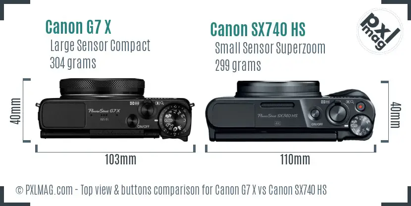 Canon G7 X vs Canon SX740 HS top view buttons comparison Canon G7 X vs Canon SX740 HS top view buttons comparison