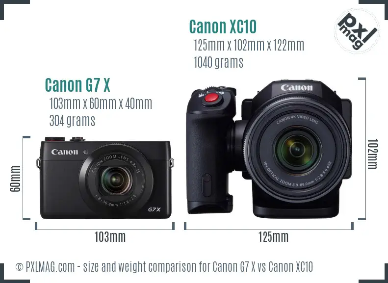 Canon G7 X vs Canon XC10 size comparison