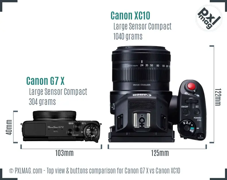 Canon G7 X vs Canon XC10 top view buttons comparison