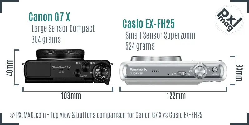 Canon G7 X vs Casio EX-FH25 top view buttons comparison Canon G7 X vs Casio EX-FH25 top view buttons comparison