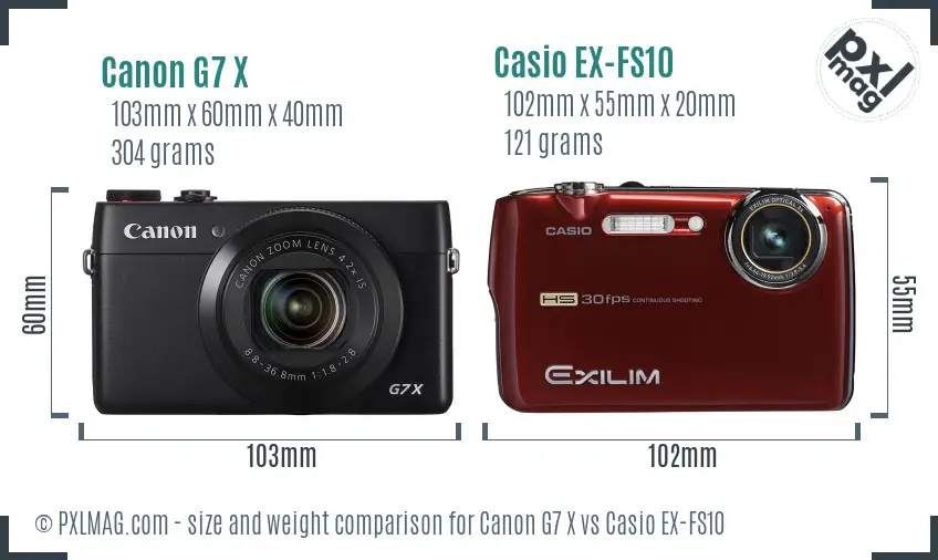 Canon G7 X vs Casio EX-FS10 size comparison
