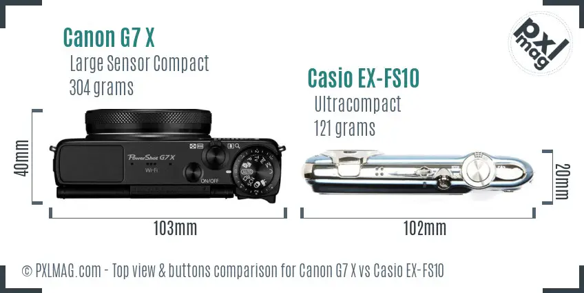 Canon G7 X vs Casio EX-FS10 top view buttons comparison