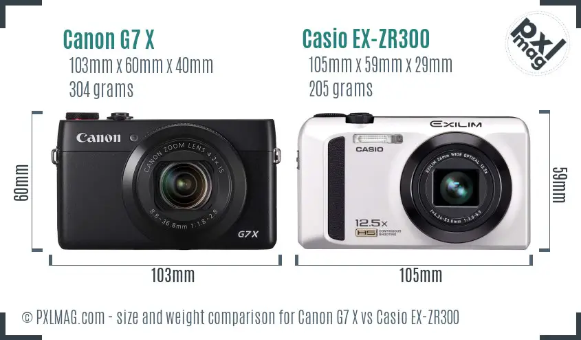 Canon G7 X vs Casio EX-ZR300 size comparison Canon G7 X vs Casio EX-ZR300 size comparison