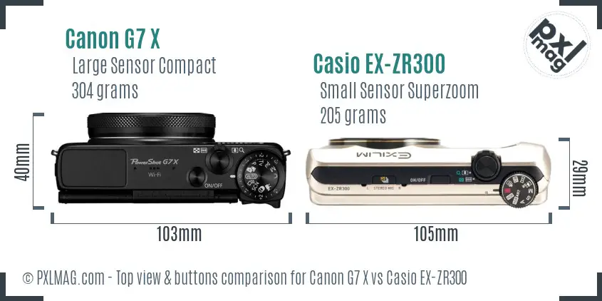 Canon G7 X vs Casio EX-ZR300 top view buttons comparison Canon G7 X vs Casio EX-ZR300 top view buttons comparison
