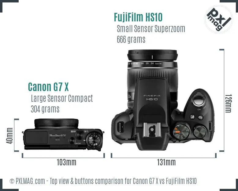 Canon G7 X vs FujiFilm HS10 top view buttons comparison