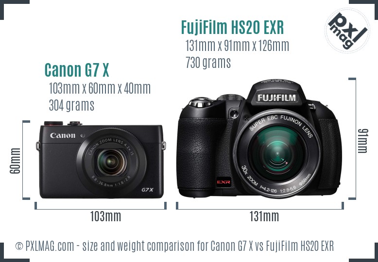 Canon G7 X vs FujiFilm HS20 EXR size comparison