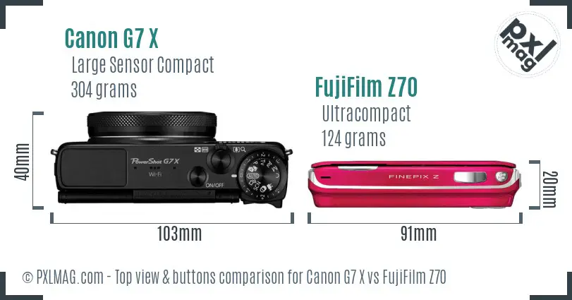 Canon G7 X vs FujiFilm Z70 top view buttons comparison