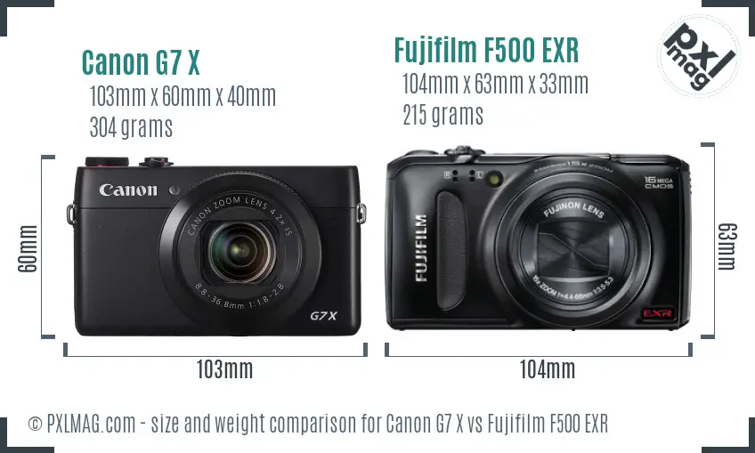 Canon G7 X vs Fujifilm F500 EXR size comparison