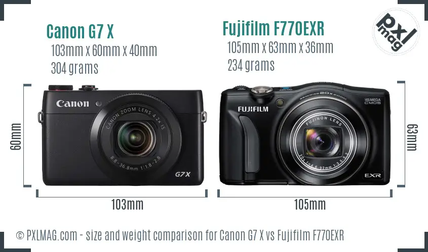 Canon G7 X vs Fujifilm F770EXR size comparison