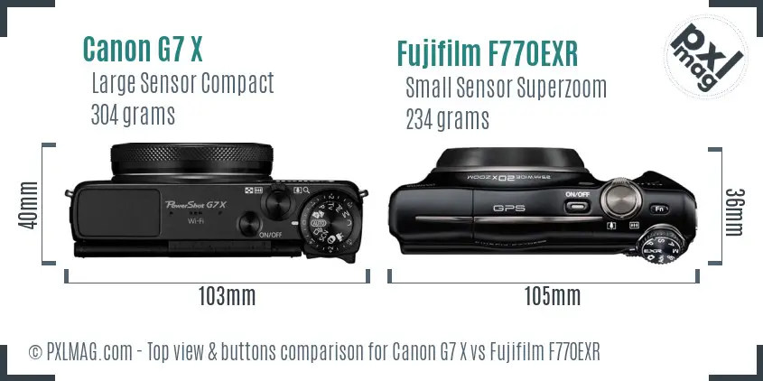 Canon G7 X vs Fujifilm F770EXR top view buttons comparison