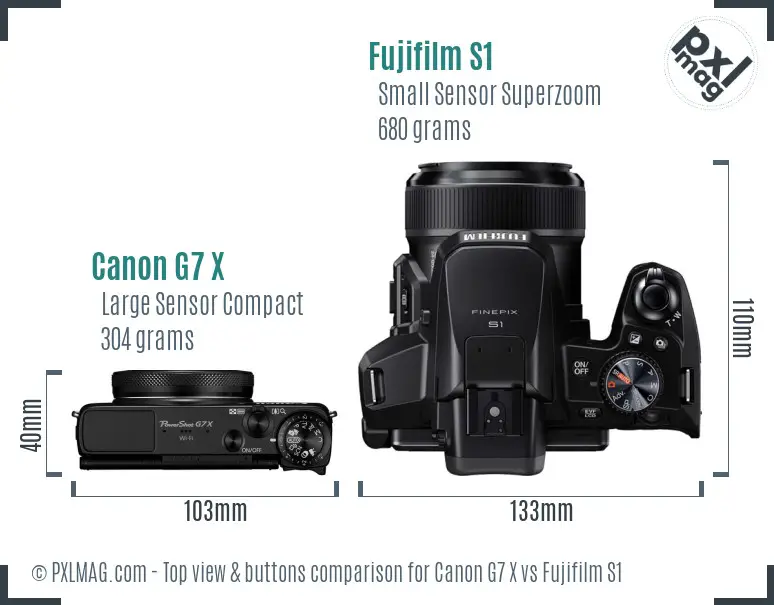 Canon G7 X vs Fujifilm S1 top view buttons comparison Canon G7 X vs Fujifilm S1 top view buttons comparison