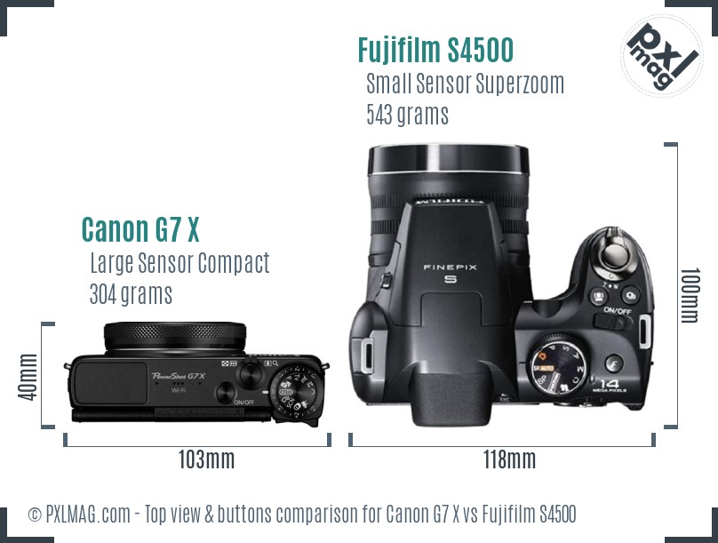 Canon G7 X vs Fujifilm S4500 top view buttons comparison
